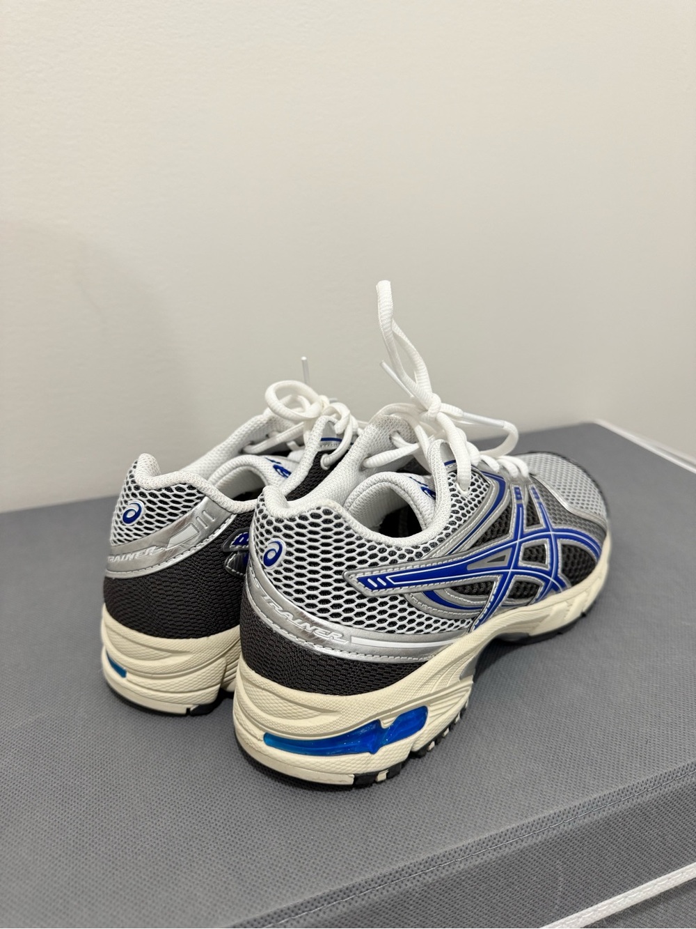 ASICS Silver, Blue & White Mesh Running Shoes